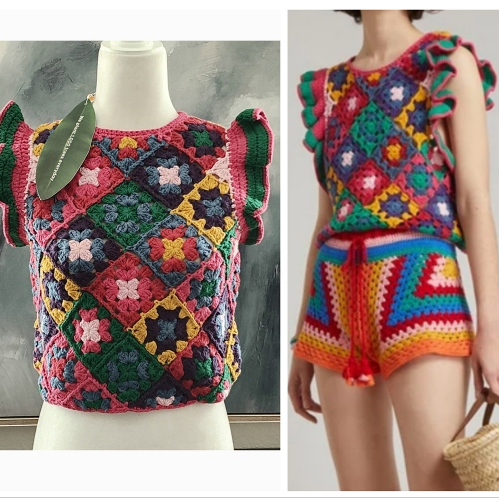 New FARM RIO Crochet Flutter Sleeve Top Size S